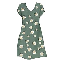 Womens Beach Vacation Outfits,Summer Dress for Women 2024 Short Sleeve V Neck Floral Swing A-Line Short Dresses
