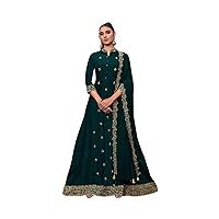 Green Indian/Pakistani Muslim Women Party Wear Pure Rashian Silk Anarkali Gown Suit Ethnic Fashion 6041