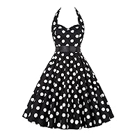 EFOFEI Women's Slim Fit Audrey Hepburn Dress Summer Vintage Sleeveless Dress Festival Party Halter Neck Dress