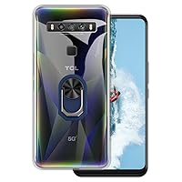 for TCL 10 5G UW Ultra Thin Phone Case + Ring Holder Kickstand Bracket, Gel Pudding Soft Silicone Phone Case for TCL 10 5G UW 6.53 inches (BlueRing-T)