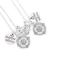 BR Gold Jewelry Silver Mother and Daughter No Matter Where Compass Necklaces Set Heart Pendant Necklace Set