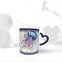 Watercolor Jellyfish Print Coffee Mug 13 oz Heat Sensitive Color Changing Mug Cute Ceramic Mug For Women Men