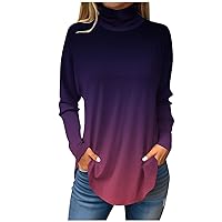 Womens Fall Tops Dressy Casual Workout Shirts for Women Fall Tops for Women 2023 Trendy Casual Long Sleeve Turtleneck Blouses Shirts Fashion Printed Graphic Tunic Tops 04-Dark Purple Large