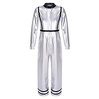 YiZYiF Kids Boys Shiny Metallic Astronaut Costume Jumpsuit Space Explorer Halloween Coaplay Party Costume