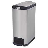 Rubbermaid Commercial Products Slim Jim Stainless Steel Front Step-On Trash Can, End-Step, 13-gallon, Black, Indoor/Outdoor Waste Container for Office/Hospital/Mall/Kitchen