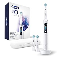 Oral-B iO Series 8 Rechargeable Electric Toothbrush, White Alabaster with 3 Brush Heads and Travel Case - Visible Pressure Sensor to Protect Gums – 6 Cleaning Modes - 2 Minute Timer