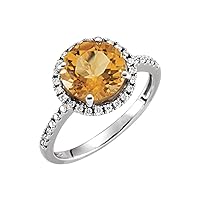 14k White Gold Citrine and 0.17 Dwt Diamond Ring Size 6.5 Jewelry for Women