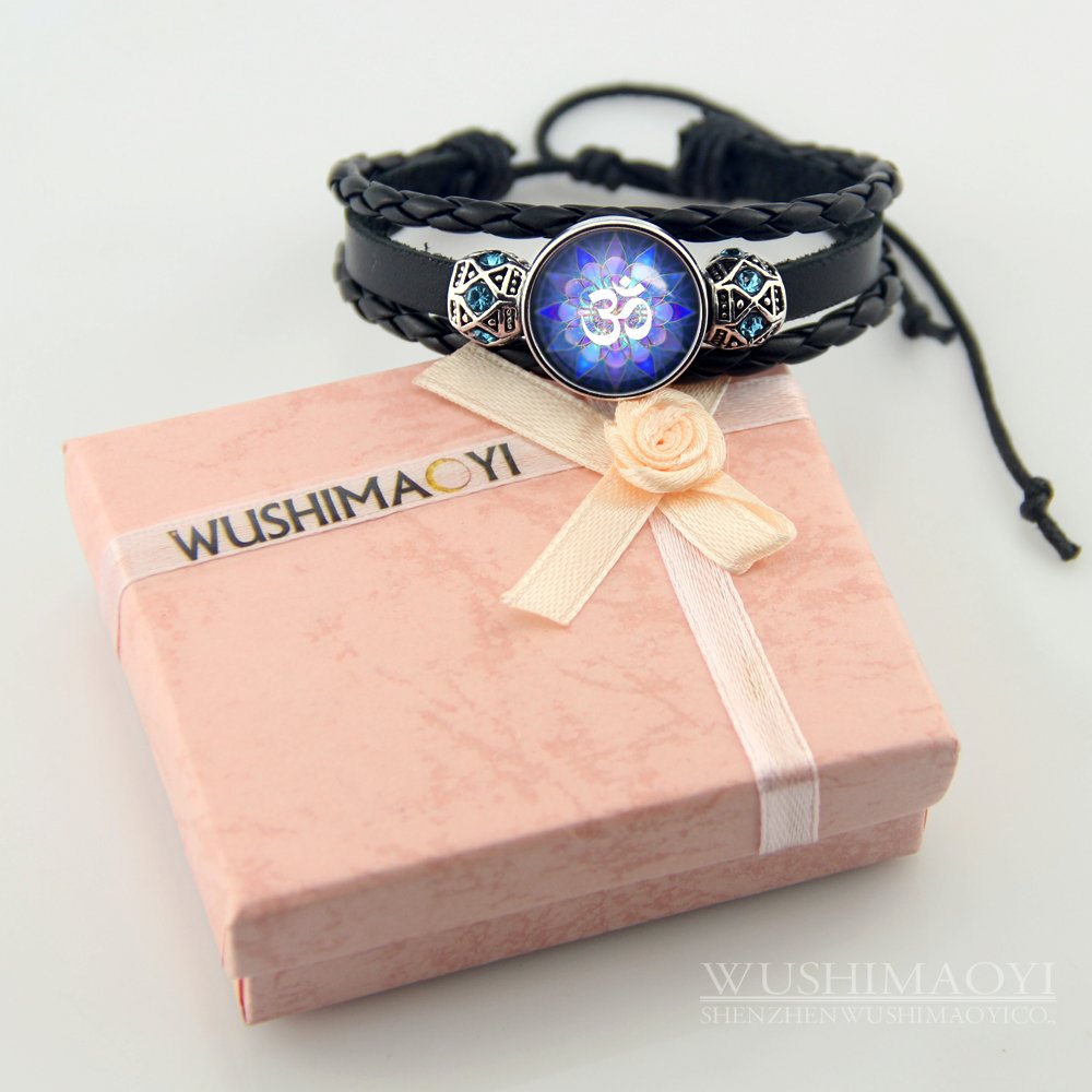 WUSHIMAOYI Om Bracelet Yoga Jewelry Lotus Flower Bracelet Om Symbol bracelet Customize Your Own Style