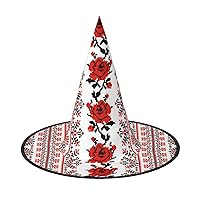 Mqgmzukrainian Embroidery Style Rose Print Enchantingly Halloween Witch Hat Cute Foldable Pointed Novelty Witch Hat
