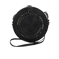 Boho Circle: Handcrafted Round Rattan Bag for Effortless Style (Black(Medium))