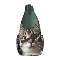 A Curious Cat Printed Crossbody Sling Backpack,Casual Chest Bag Daypack,Crossbody Shoulder Bag For Travel Sports Hiking