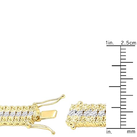 Mens Three Row White & Yellow Diamond Bracelet 1ctw in 10k Gold by Luxurman