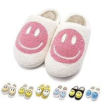 Cute Smile Face Slippers, Fuupnn Retro Soft Plush Furry Fluffy Indoor Outdoor Shoes Comfy Warm Fleece Lined Fuzzy Slip-on Cloud sliders with Memory Foam Happy Face Slippers Couples Cute Cartoon Non Slip Smile Slippers for Winter