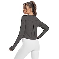 Mippo Womens Cropped Long Sleeve Workout Top Athletic Gym Running Shirts with Thumb Hole