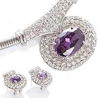 Designer Jewellery Set Necklace & Matching Earrings. Silver Rhodium Plated Chain, Vibrant Amethyst & Clear Swiss Crystal Elements Pendant. Stylish Jewelry Gift Idea by Janeo Jewels Under £20
