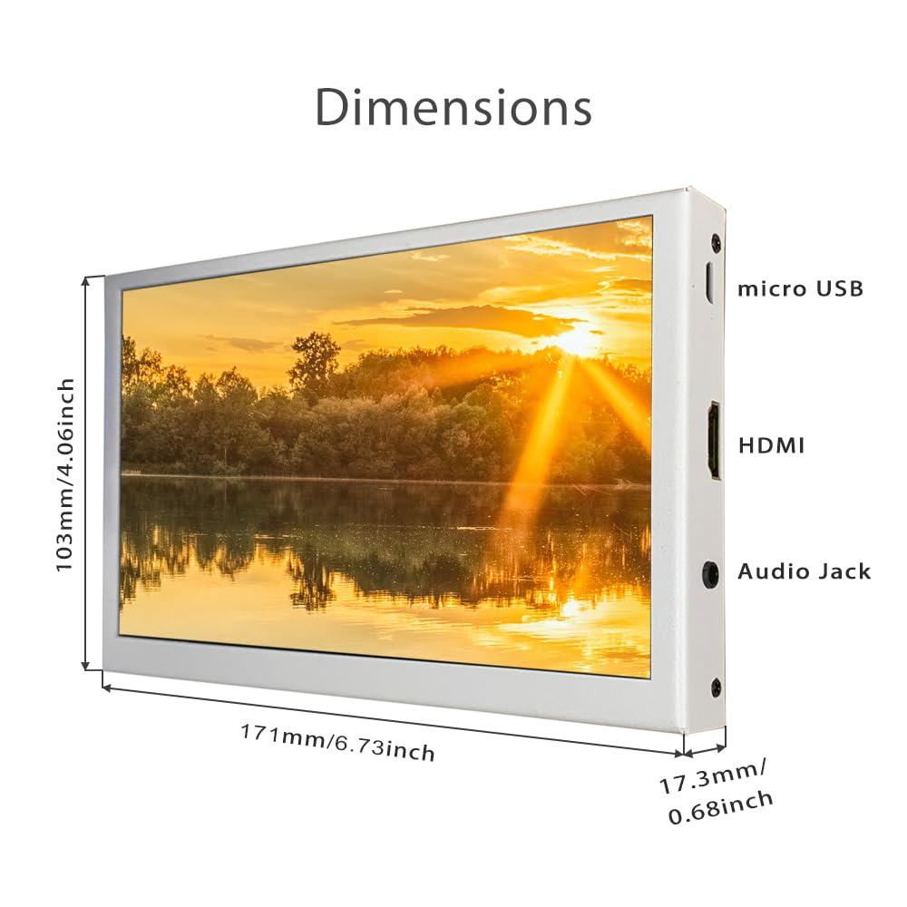 Small Portable Monitor 7 inch Touchscreen HDMI Display LCD 1024x600 IPS Capacitive Touch Screen Mini White Monitor VESA Dual Speakers for PC Laptop Windows MAC