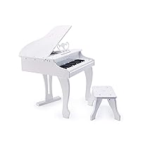 Hape Deluxe White Grand Piano | Thirty Key Piano Toy with Stool, Electronic Keyboard Musical Toy Set for Kids 3 Years+