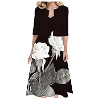 joysale Women's Short Sleeve Floral Graphic Printed Tank Dress Set Quinceanera Elegant Fit 2 Piece Dresses