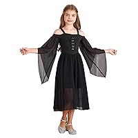Kids Girls Medieval Renaissance Princess Costume Off Shoulder Long Maxi Dress Ball Gown Halloween Outfit