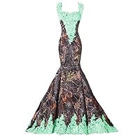 Woman's Mermaid Camo and Lace Wedding Dresses with Straps Bridal Reception Prom Gowns