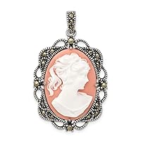 925 Sterling Silver Open back Marcasite Cameo Pendant Necklace Measures 42x25mm Wide Jewelry for Women