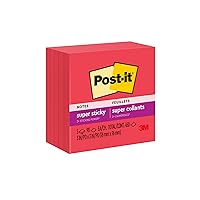 Post-it Super Sticky Notes, 3x3 in, 5 Pads, 2x the Sticking Power, Red, Recyclable (654-5SSRR)