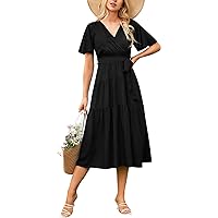 Womens Maxi Dresses Summer Boho Floral Print Flowy Dresses V Neck A Line Dresses Wrap Midi Dresses for Women 2024