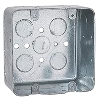 Raco Hubbell 680 2-Device, 2-1/8-Inch Deep, 1/2-Inch Side Knockouts 4-Inch Square Switch Box, Drawn, Silver,Gray