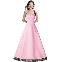 Halter Satin with Camo Banquet Prom Dresses Wedding Party Bride Dress Long