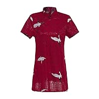 Short Sleeve Chinese Qipao Cranes Cheongsams Dress
