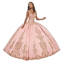 Women's Spaghetti Straps Beaded Embroidery Quinceanera Ball Gown