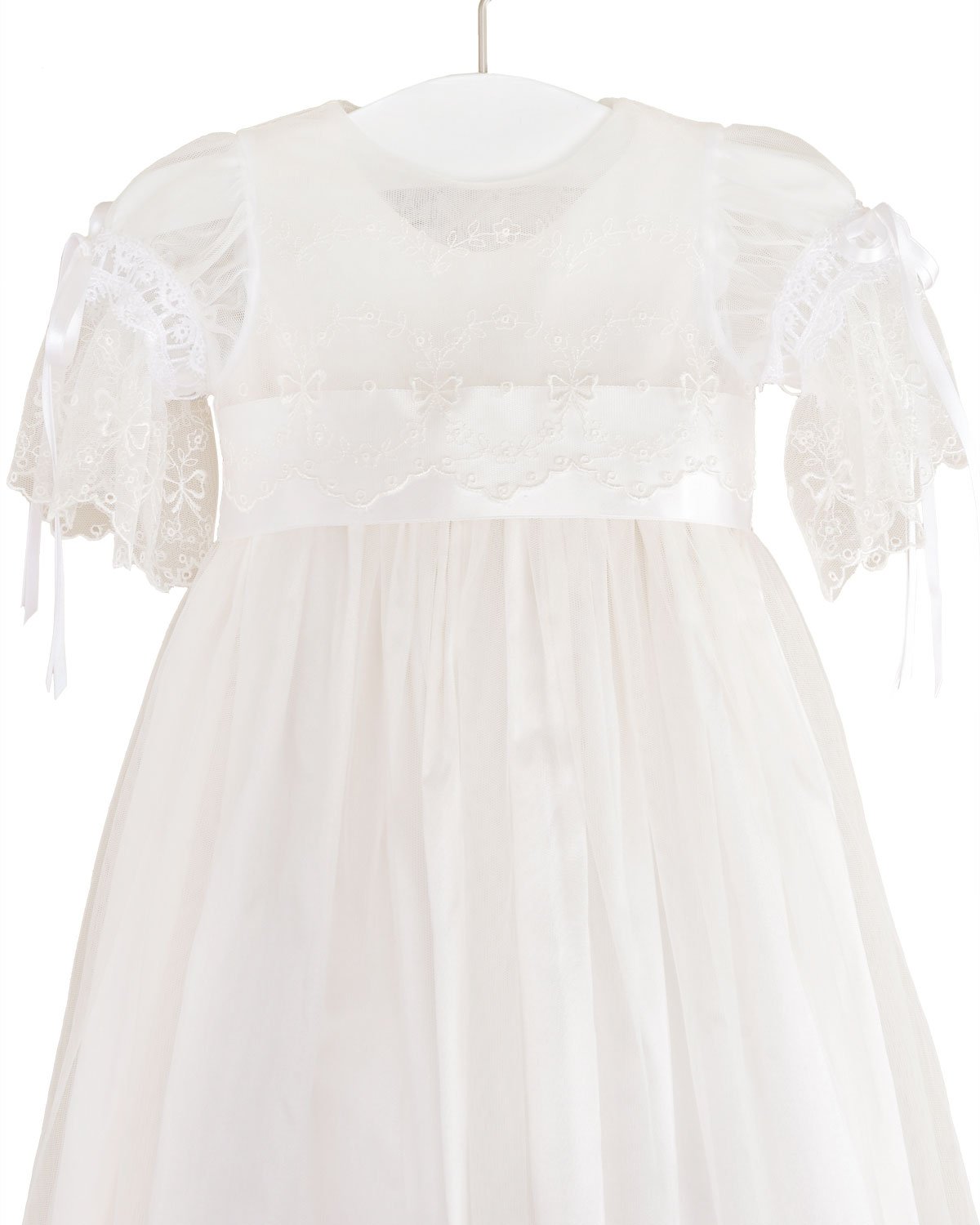 Natalia Silk and Lace Christening or Baptism Gown for Girls, Made in USA