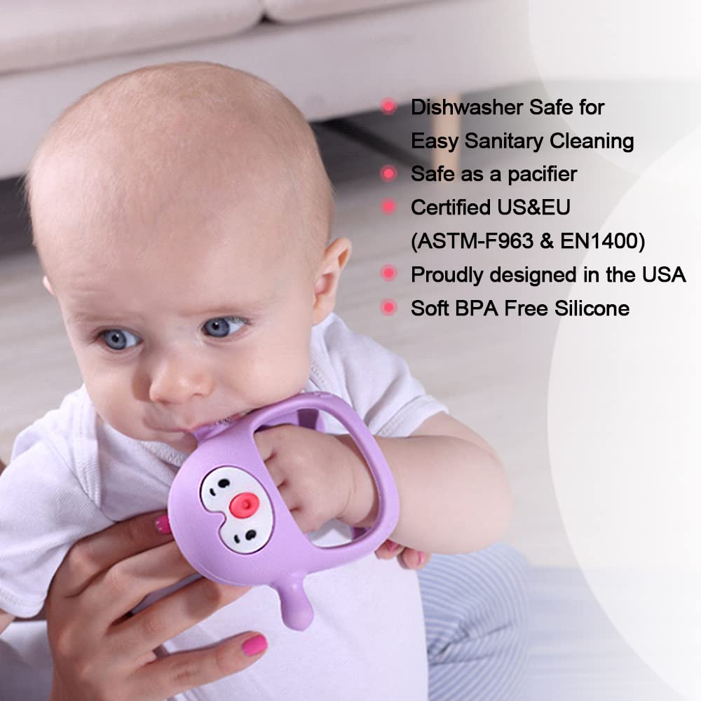 Smily Mia Penguin Buddy Never Drop Silicone Teething Toys for Babies 0-6month,Infant Hand Teether Pacifiers for 0-6Months Breastfeeding Babies, Easter Baby Basket Stuffers for 3-6Months,Light Blue…