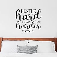 Christian Saying Hustle Hard Pray Harder Wall Adhesive Decor Inspired Motivated Positive Focused Wall Art Vinyl Wall Decal Bible Verse Inspiring Quote for Bedroom Living Room 22 Inch
