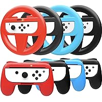 Orzly Four Pack Joy-Con Racing Wheels & Four Pack Joy-Con Grips - Colourpop Edition