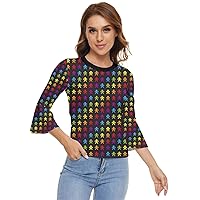 PattyCandy Womens Blouse Fun Digital Pattern Tie Dye Zigzag and Lines Bell Sleeve Top Shirt,XS-5XL