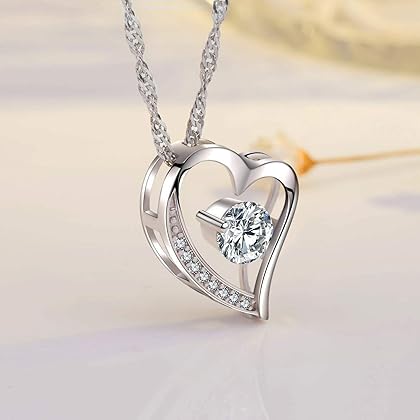 sephla Heart Necklace 14K White Gold Plated Round Cut Cubic Zirconia Forever Lover Heart Pendant Necklace for Women Girls