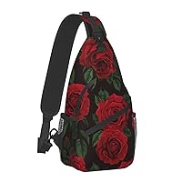 Red Rose Flower Sling Bag for Men Women Crossbody Chest Backpack Lightweight Daypack Fashion Shoulder Bags for Travel Hiking Biking Climbing Runner