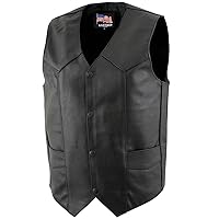 1201 Men's Black Classic Club Style Motorcycle Original Leather Vest - X-Large