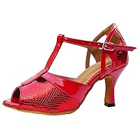 Women Latin Dancing Shoes Ballroom Sandals Salsa Dance Pumps Peep Toe Practice Teacher Shoes Customized Heel T bar