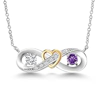 Gem Stone King 925 Silver and 10K Yellow Gold 2-Tone Purple Amethyst and Lab Grown Diamond Heart Interlocking Infinity Symbol Pendant Necklace For Women (0.58 Cttw, with 18 Inch Chain)