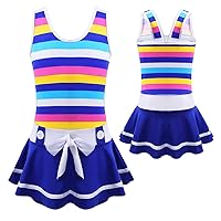 TiaoBug Kids Girls Sleeveless Straps Striped Swimsuit Summer Holiday Bather Bowknot One-Piece Swimwear Set