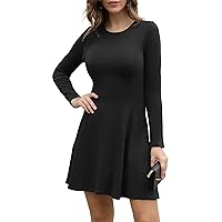 Aphratti Women's Crew Neck Long Sleeve Fit and Flare Casual Skater Dress
