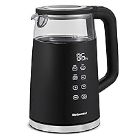 Elite Gourmet EKT8717 1.7L Double Wall Cool Touch Electric Tea Kettle, Glass Exterior, Real Time Temperature, Digital Touch-Screen, Programmable, Keep Warm, Auto Shut-Off, Black