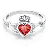 Sterling Silver Claddagh Ring for Women Irish Claddagh Birthstone Ring Celtic Knot Crown Engagement Ring for Women Anniversary Wedding Promise Ring
