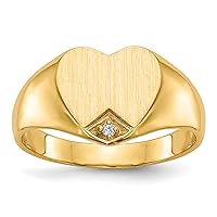 Jewels By Lux Solid 14K Yellow Gold .005ct. Diamond Closed Back 9.0x9.0mm Heart Signet Ring Available in Sizes 4 to 8 (Band Width: 3 to 9.3 mm)