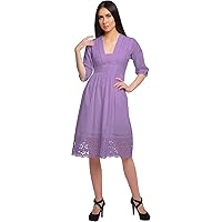 Solid Midi Dress for Women Plus Size Lace Details Clothing Summer Wear