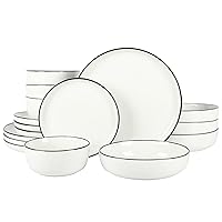 Gibson Home Oslo 16 Piece Porcelain Dinnerware Set, White w/Black Rim, Service for 4 (16pcs)