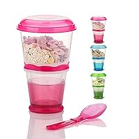 Cereal To Go, Cereal Container, Cereal On The Go Go Cereal Box Storage Container Cups Milk Yogurt Keeper Holder With Spoon (Pink)