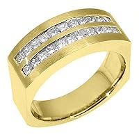 18k Yellow Gold Mens Princess Cut 2-Row Diamond Ring 1.50 Carats